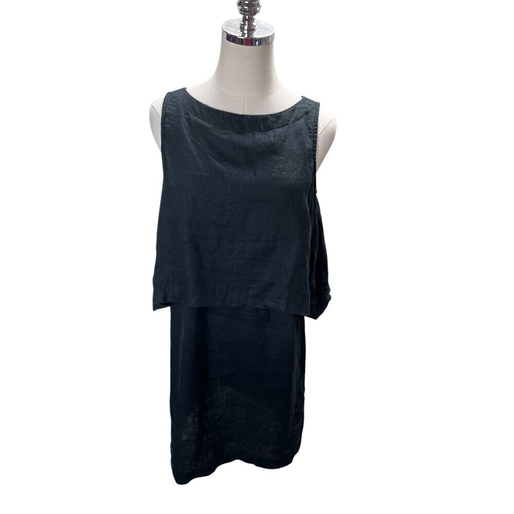 Pure Jill Dress Women's Size XS Petite Black Linen Shell Cotton Lining Midi